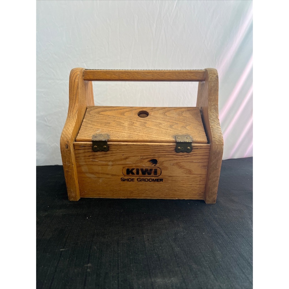 Vintage Kiwi Shoe Groomer Wooden Shine Box Kit with Brushes Polish and Supplies
